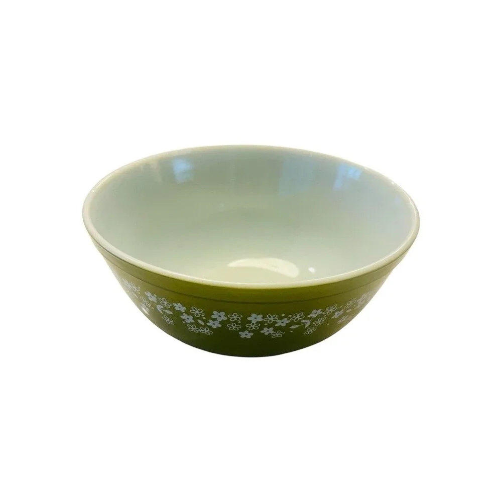 Vintage Pyrex 403 Spring Blossom Green Crazy Daisy 2.5 Qt Mixing Bowl USA
